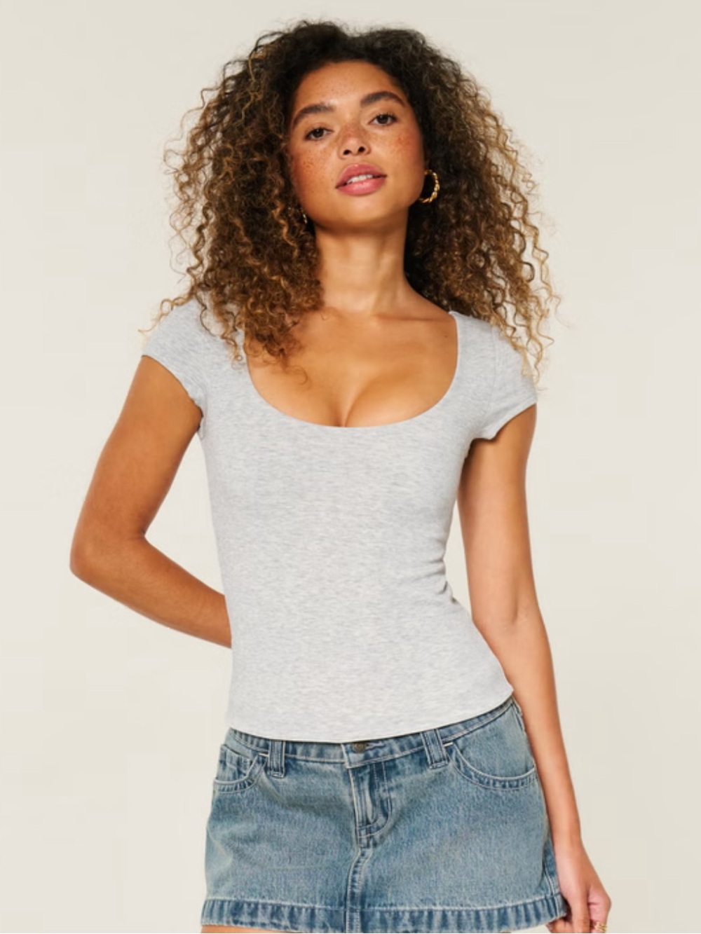 Hollister Scoop Neck Short Sleeve Top - Gray